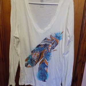White AE long sleeve shirt with feather 2XL